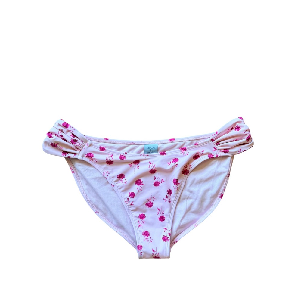Shade & Shore Pink Rose Floral Low Rise High Leg Bikini Swim Bottoms Medium NWT